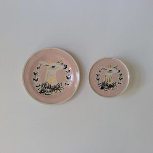 Vintage Anthropologie Pink Corinna Doe Transferware DessertPlate+Mini Cake Stand